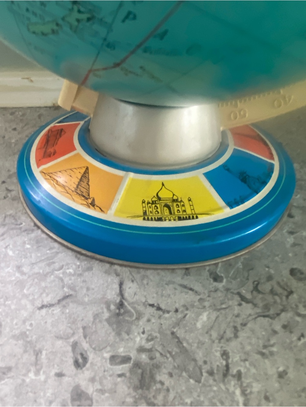 Vintage 1960s Ohio Art Co Tin Litho World Globe Landmark Base Mid-Century Toy" - Picture 5 of 9